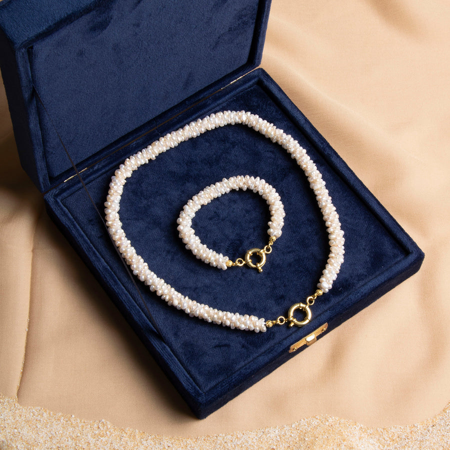 Laboratory Certified Burma Minimal Pearl Necklace & Bracelet Set