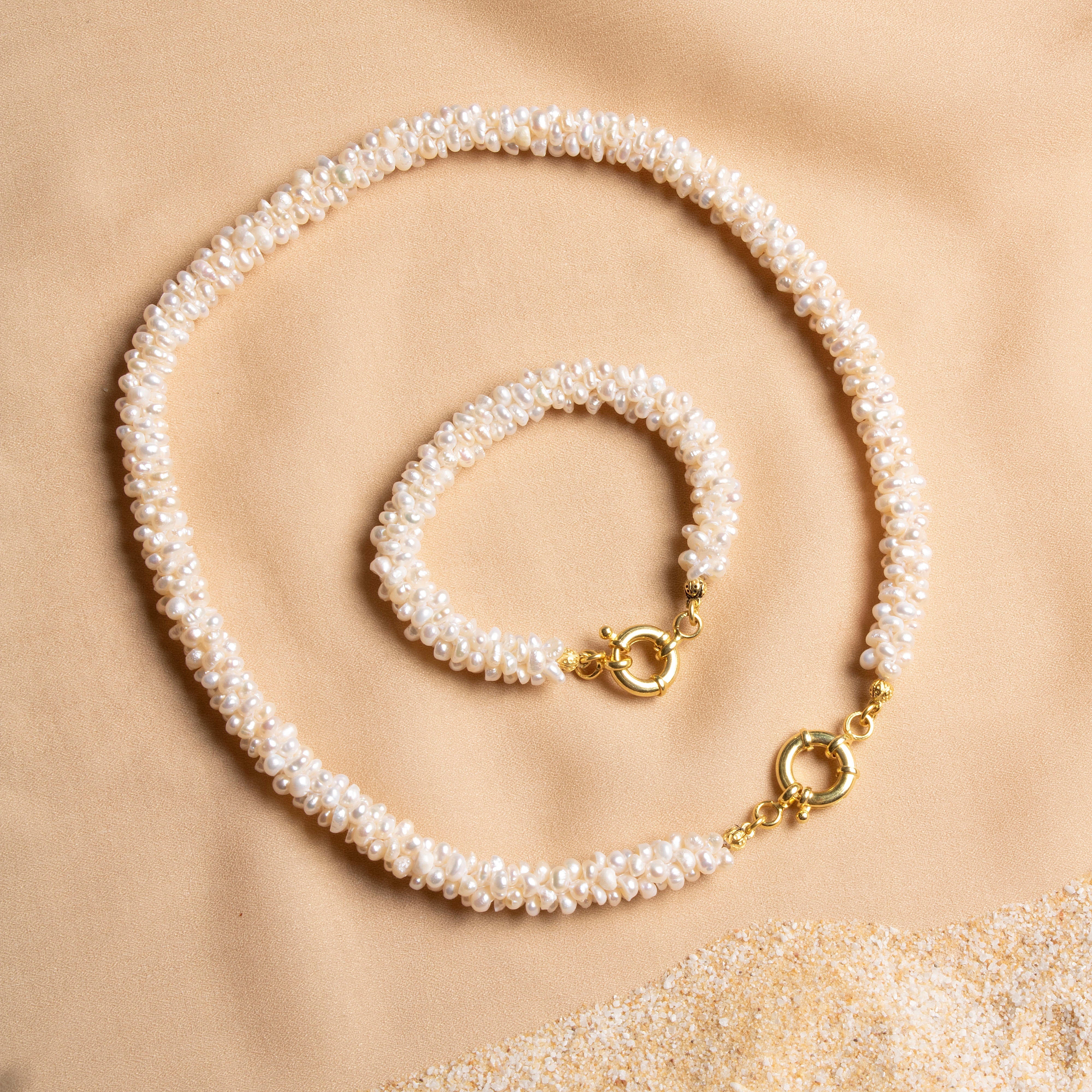 Osmanlı Doğal Taş – Burma Minimal İnci Kolye & Bileklik Seti