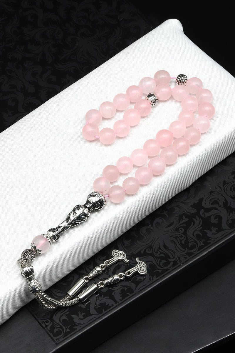 Laboratory Certified Rose Quartz Natural Gemstone Prayer Beads 8 mm