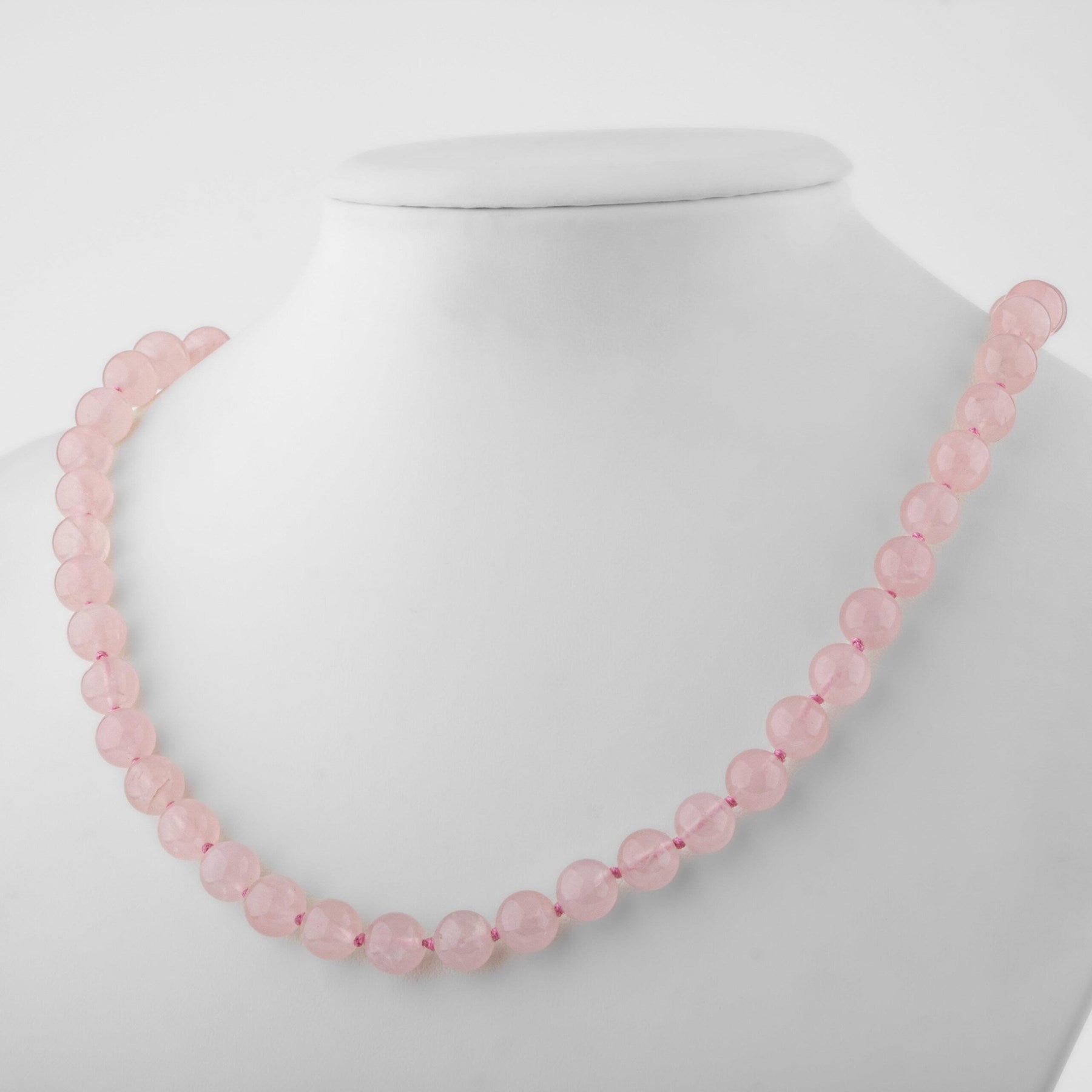 Laboratory Certified Rose Quartz (Pink Quartz) 8 mm Knotted Natural Stone Necklace