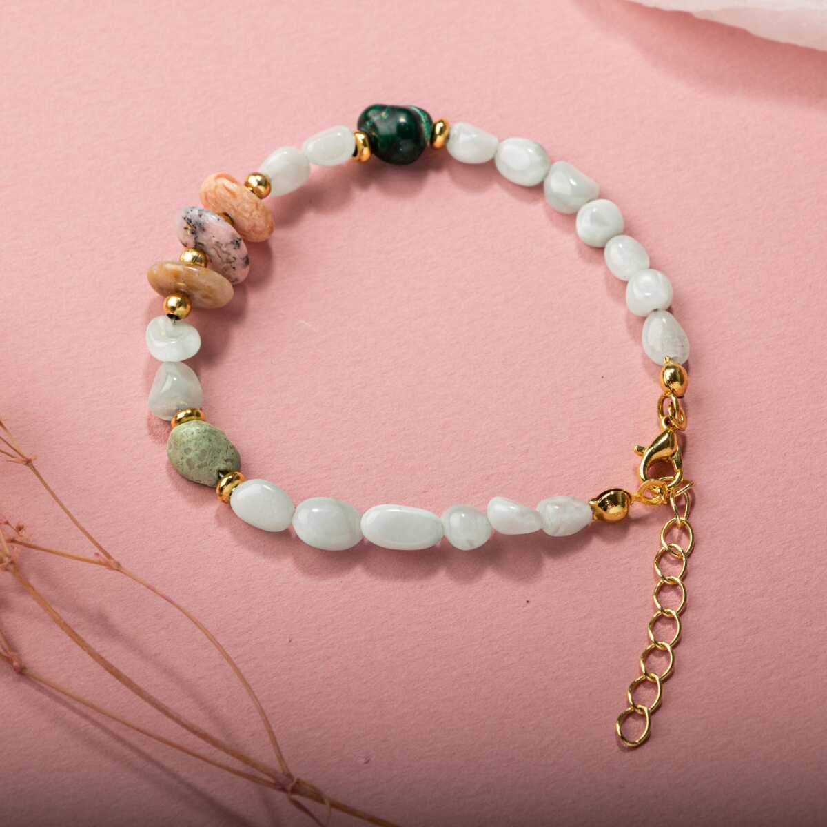 Laboratory Certified Pink Opal, Chrysocolla & Larimar Natural Stone Bracelet
