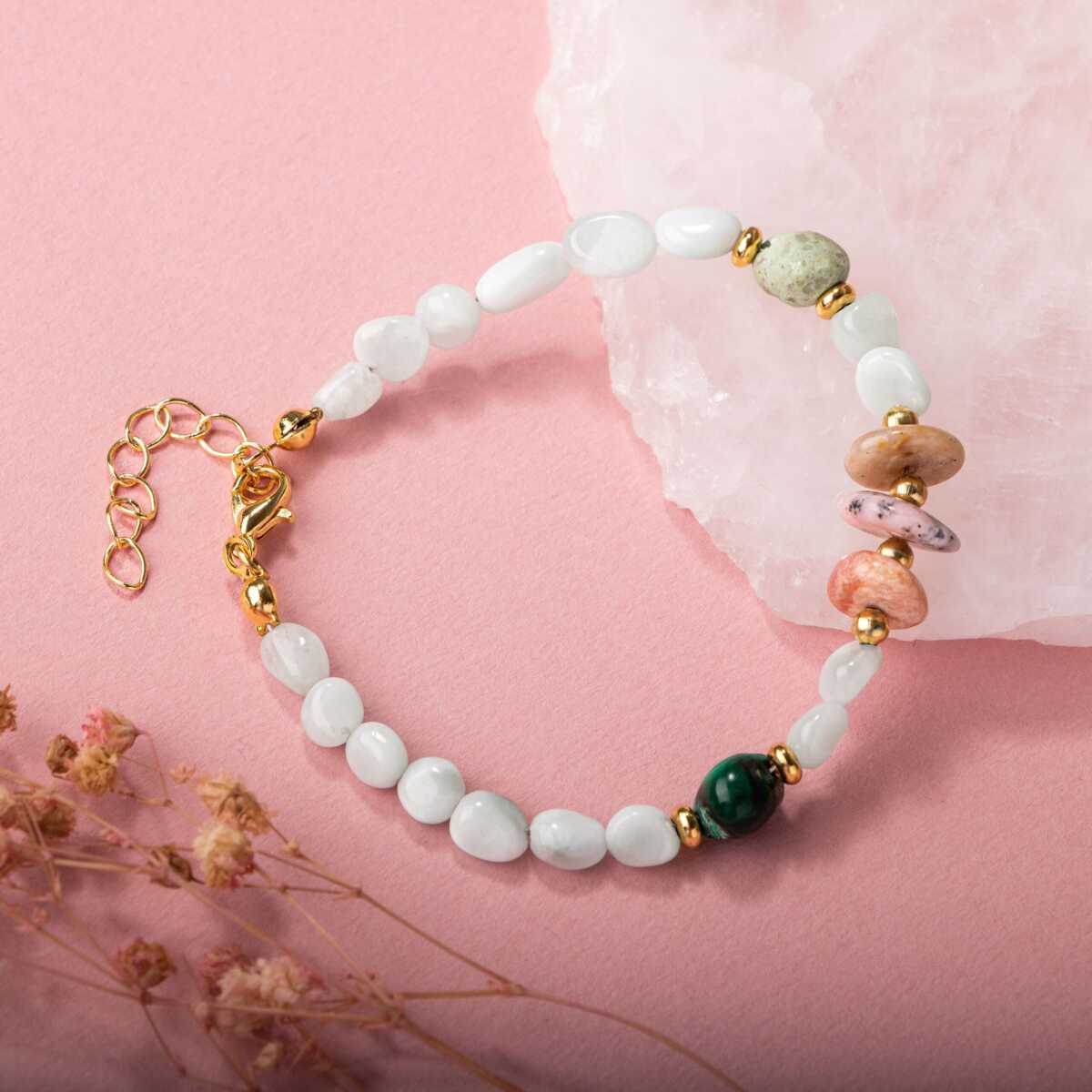 Laboratory Certified Pink Opal, Chrysocolla & Larimar Natural Stone Bracelet