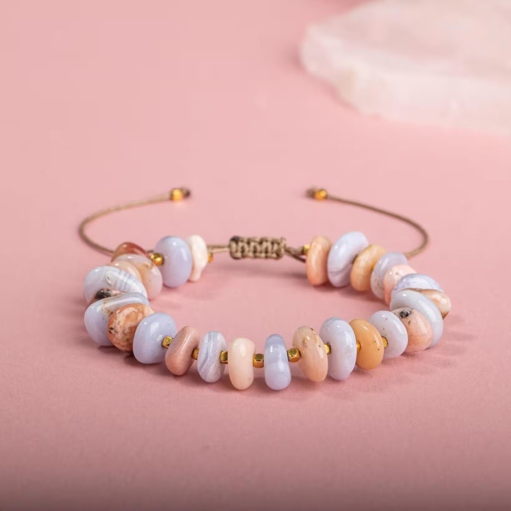 Laboratory Certified Pink Opal & Blue Agate Natural Stone Bracelet – Gold Plated