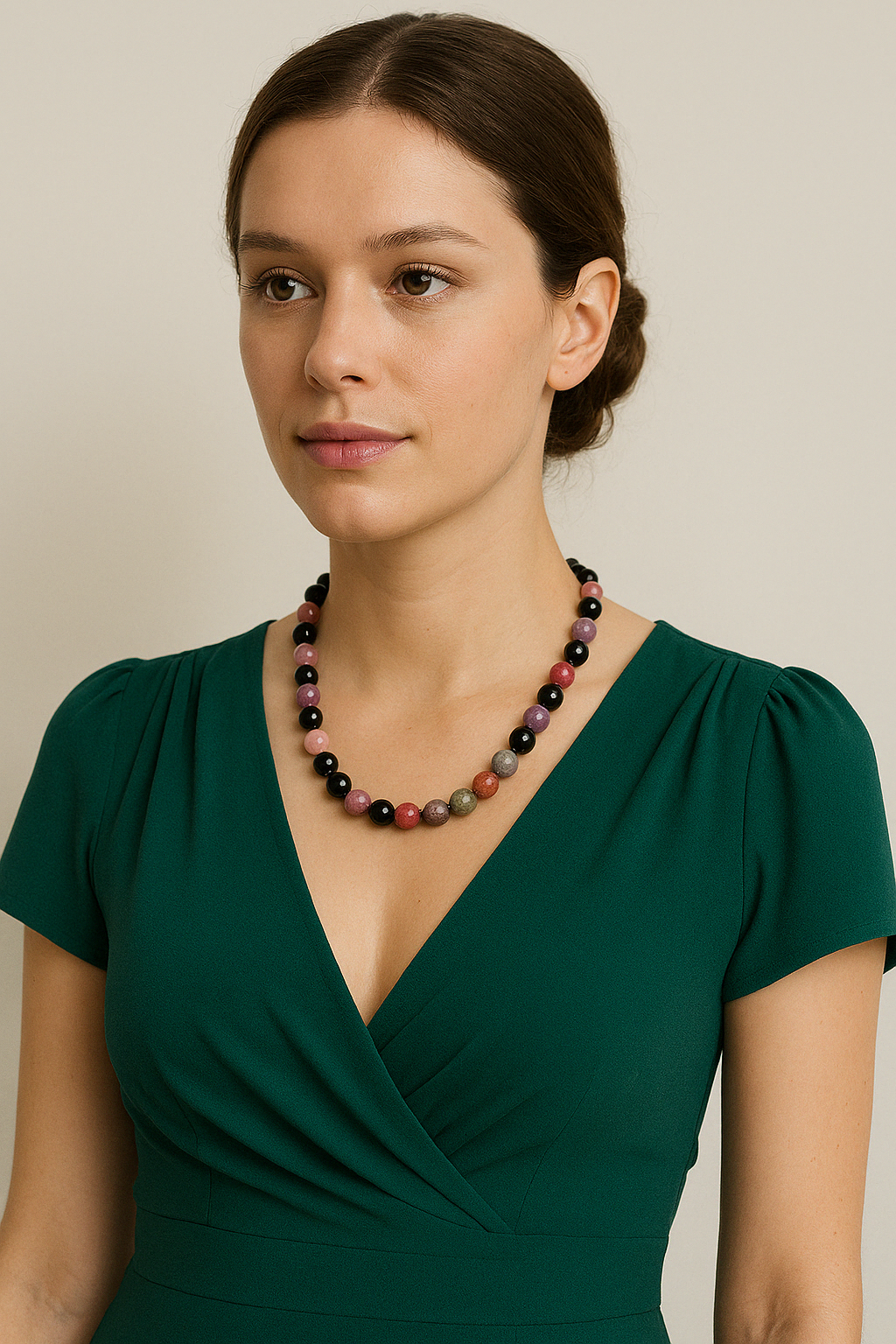 Laboratory Certified Multicolor Tourmaline 8 mm Natural Stone Necklace