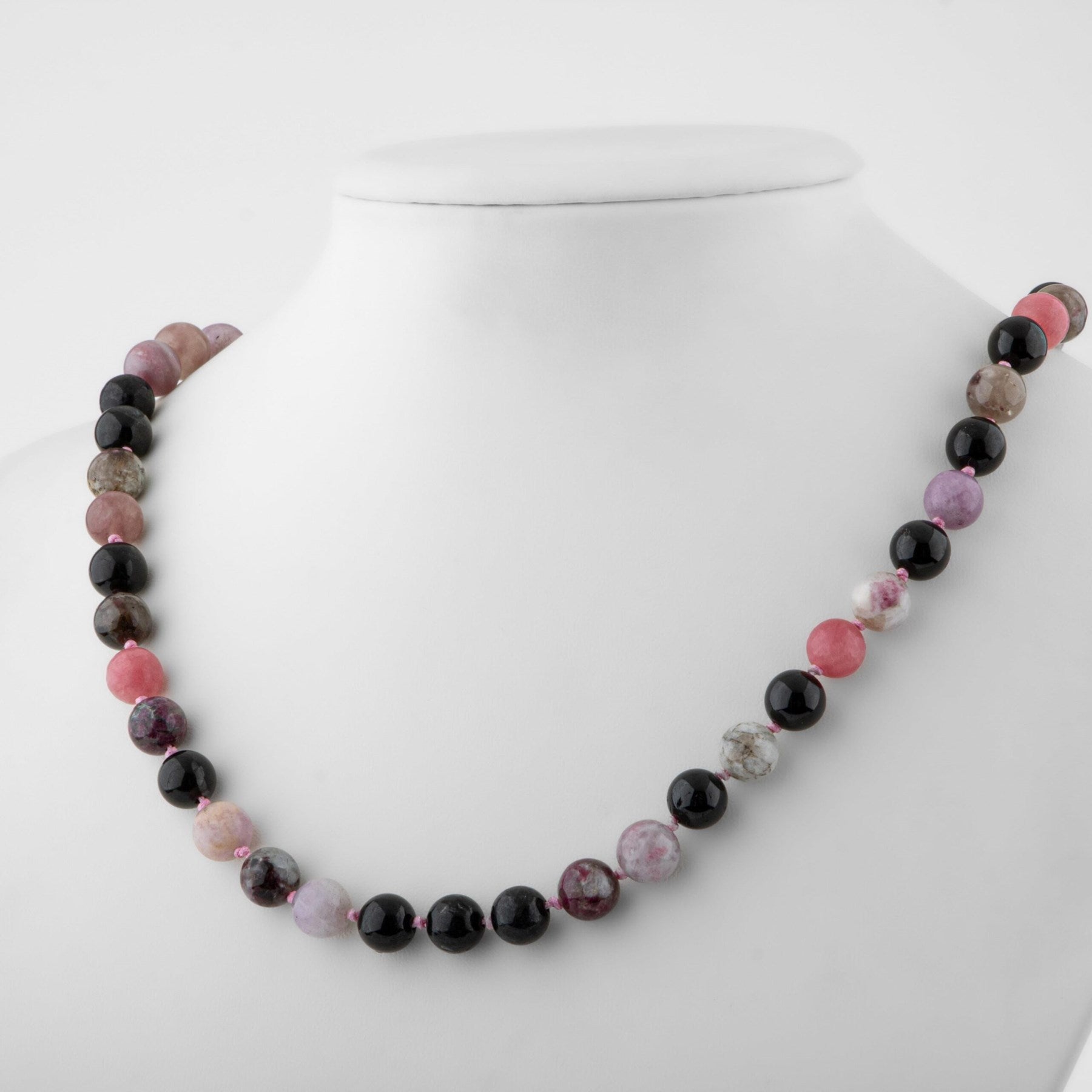 Laboratory Certified Multicolor Tourmaline 8 mm Knotted Natural Stone Necklace