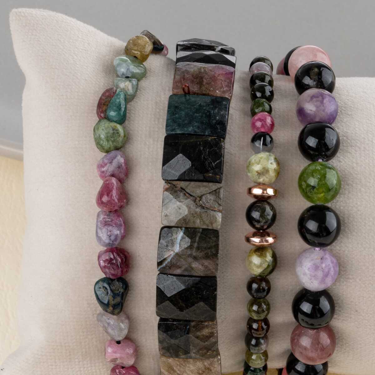 Laboratory Certified Multicolor Tourmaline Natural Stone Bracelet Set