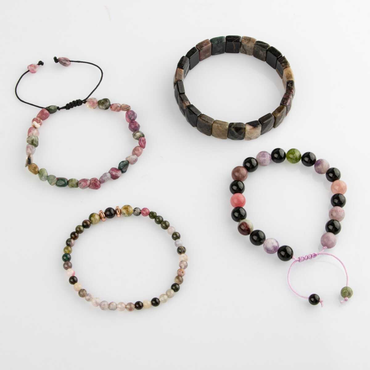 Laboratory Certified Multicolor Tourmaline Natural Stone Bracelet Set