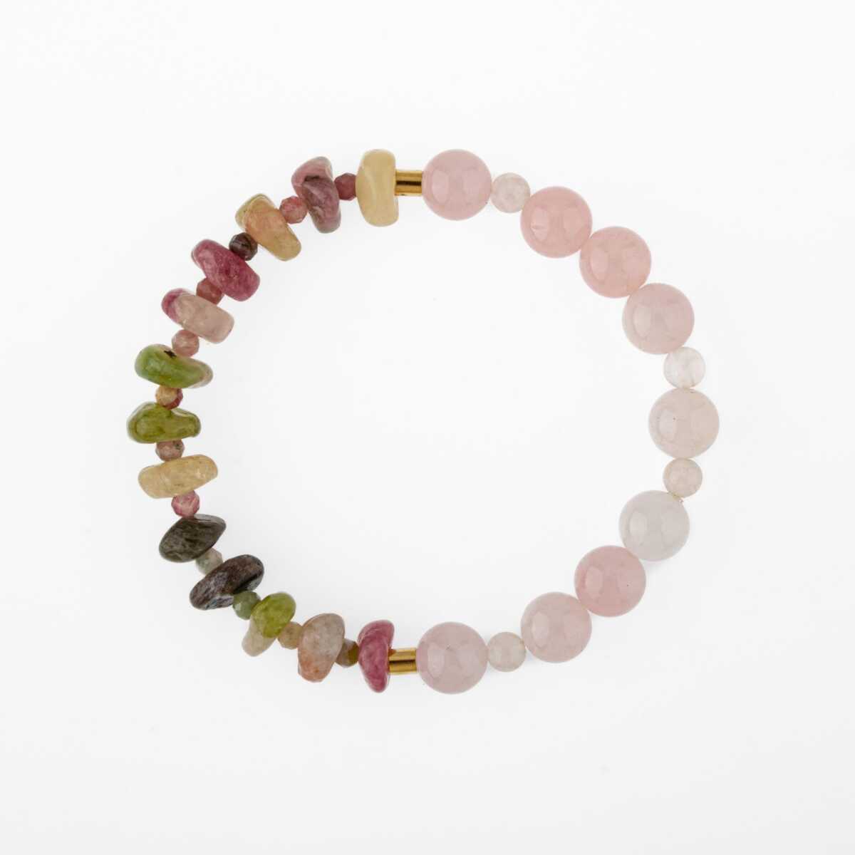 Laboratory Certified Multicolor Tourmaline & Rose Quartz Natural Stone Bracelet