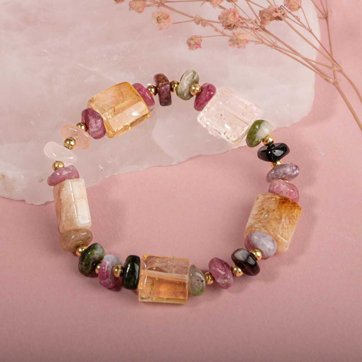 Laboratory Certified Multicolor Tourmaline & Citrine Natural Stone Bracelet