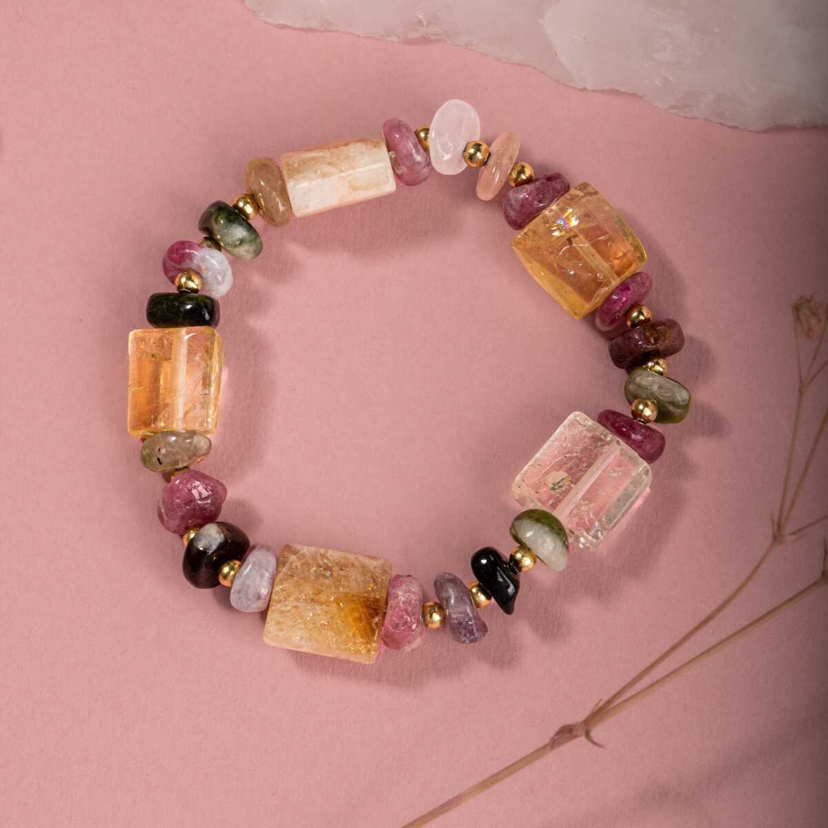 Laboratory Certified Multicolor Tourmaline & Citrine Natural Stone Bracelet