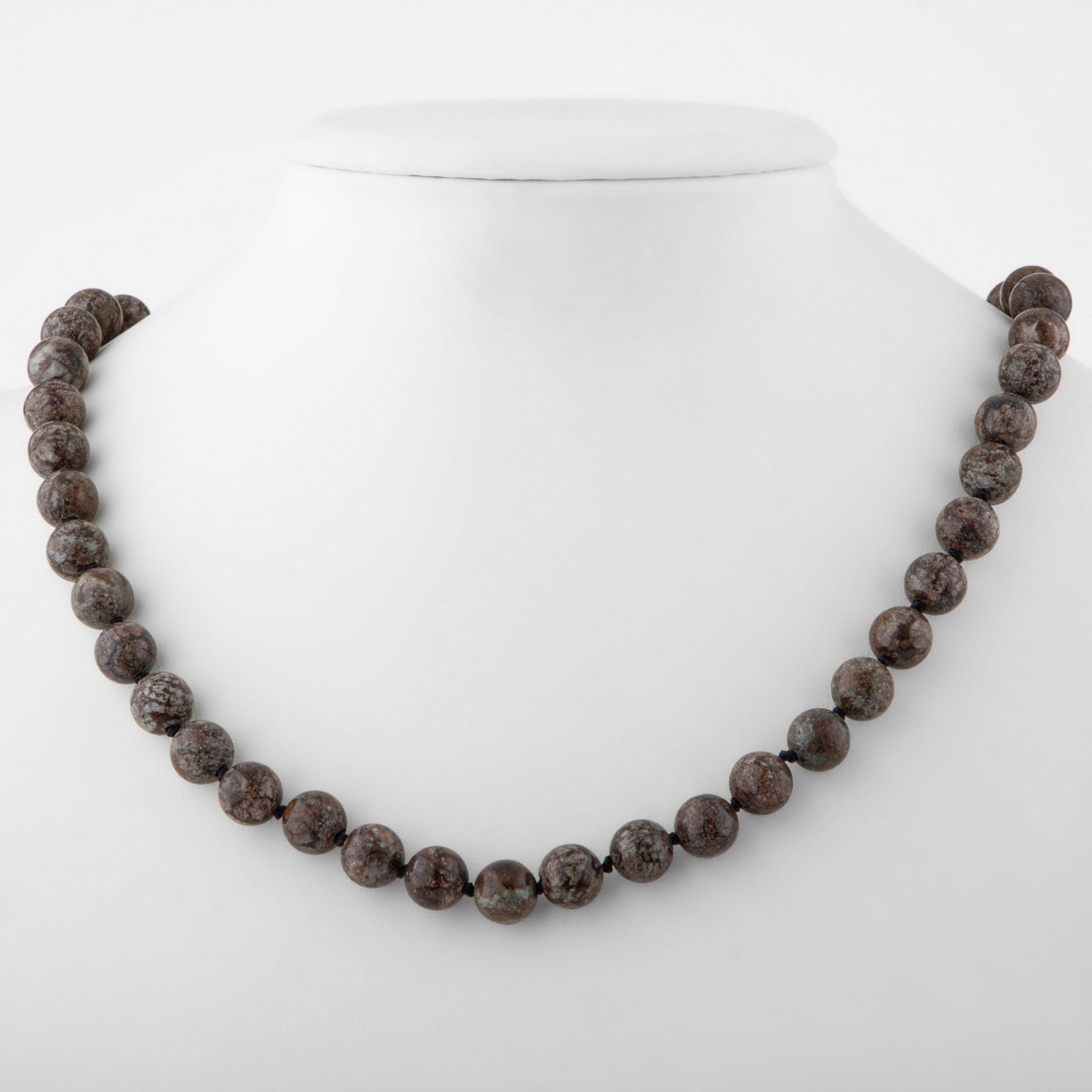 Laboratory Certified Rhyolite 8 mm Knotted Natural Stone Necklace