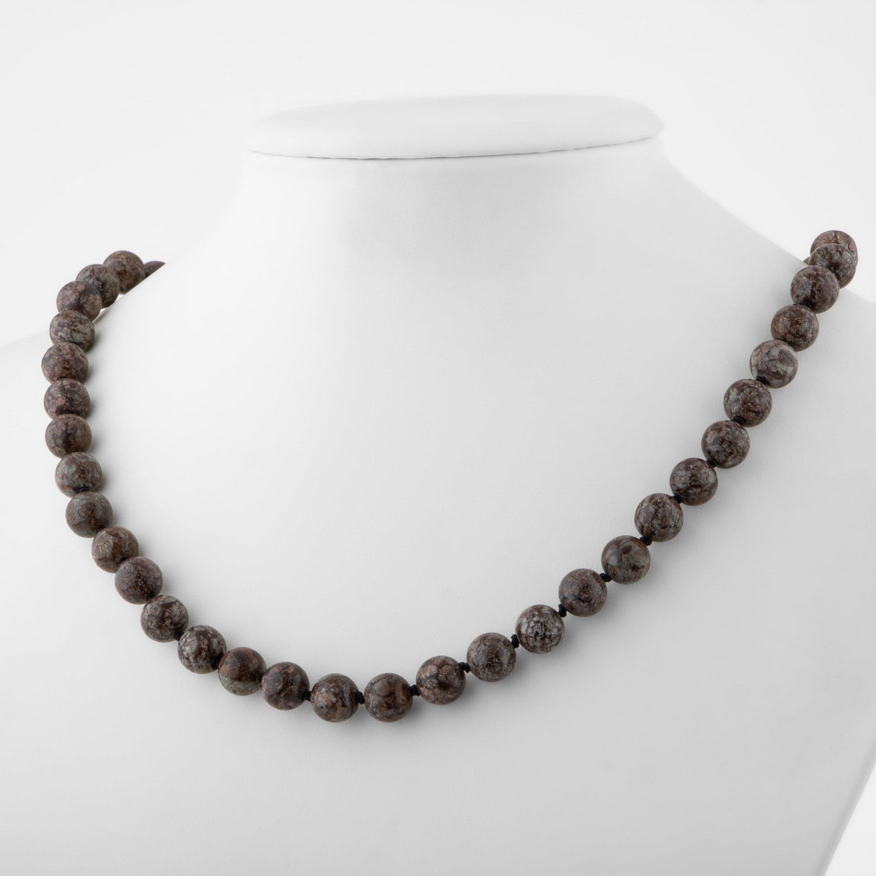 Laboratory Certified Rhyolite 8 mm Knotted Natural Stone Necklace