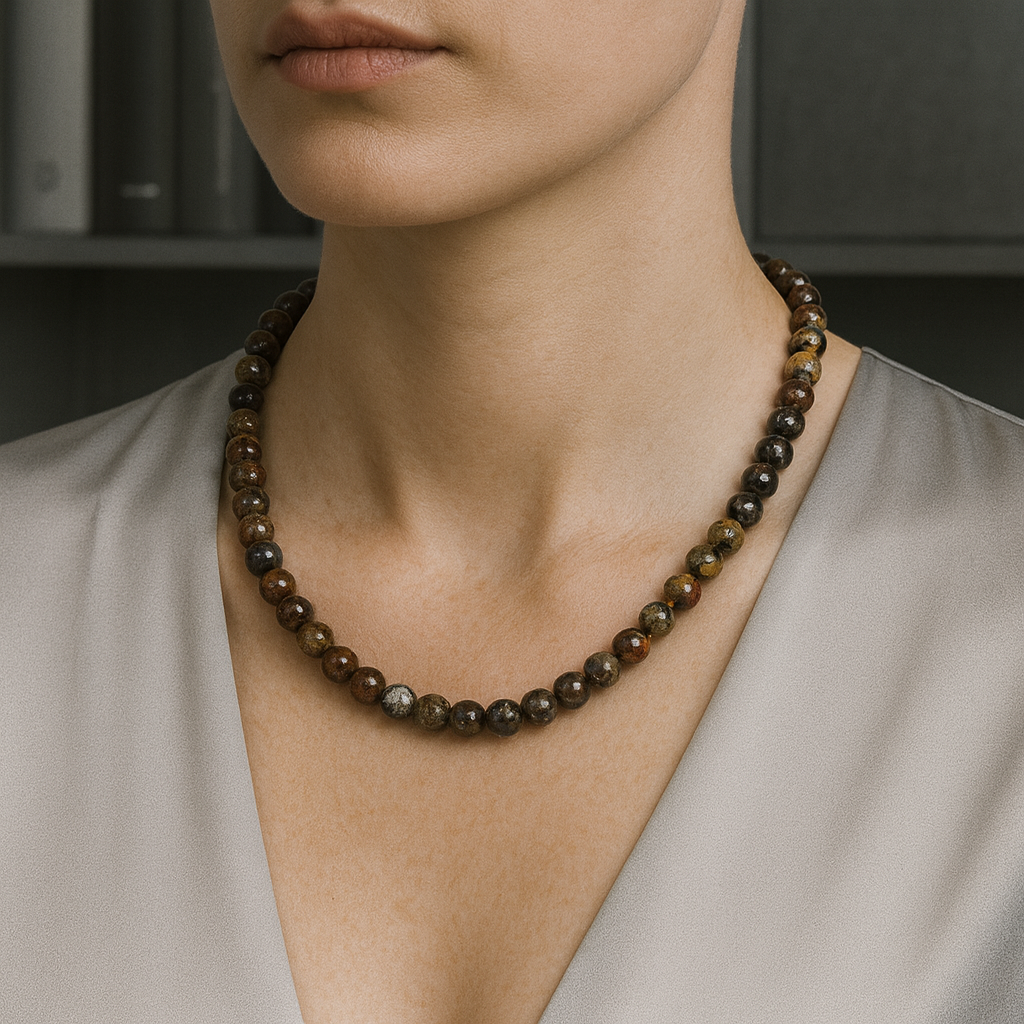 Laboratory Certified Rhyolite 8 mm Natural Stone Necklace