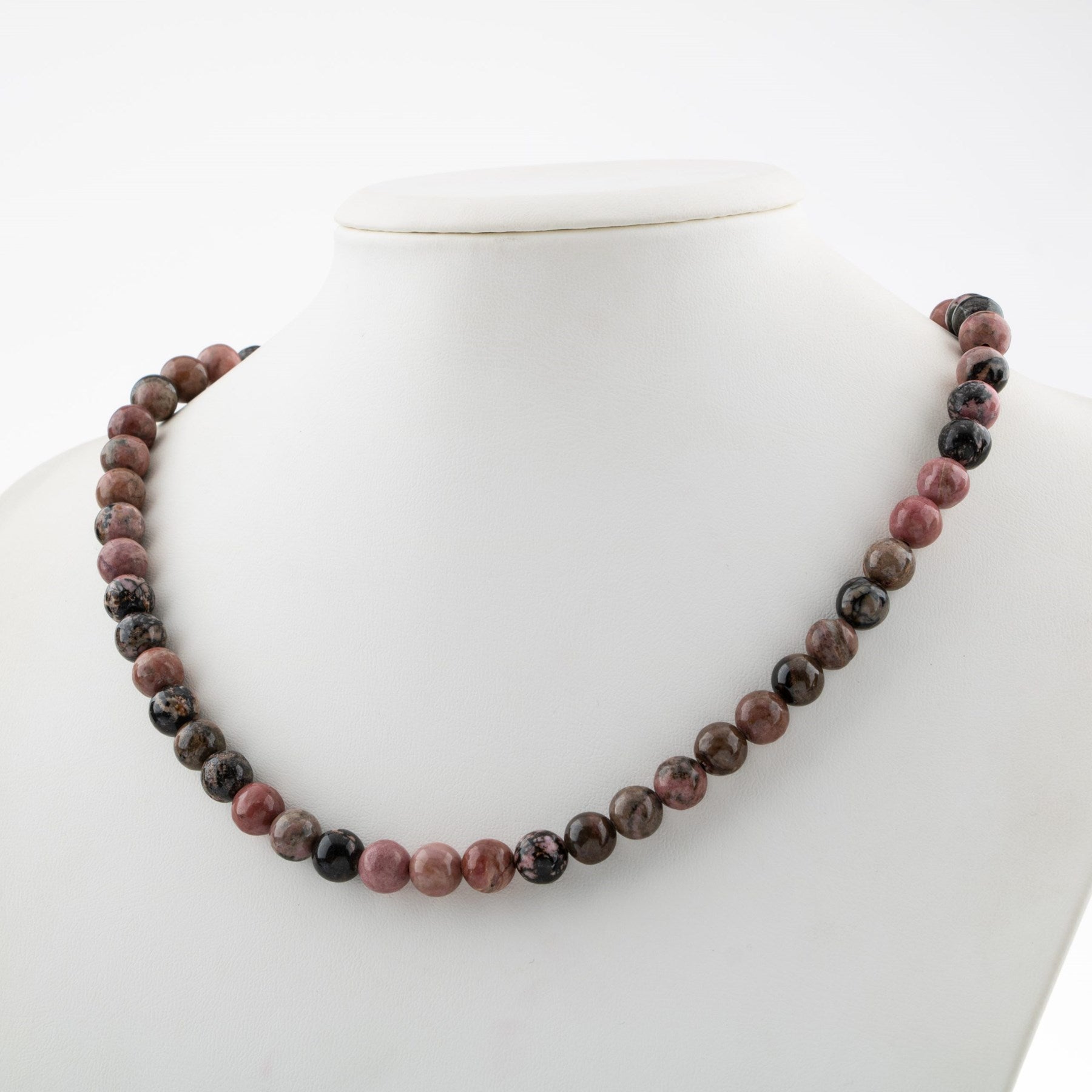 Laboratory Certified Rhodonite 8 mm Natural Stone Necklace