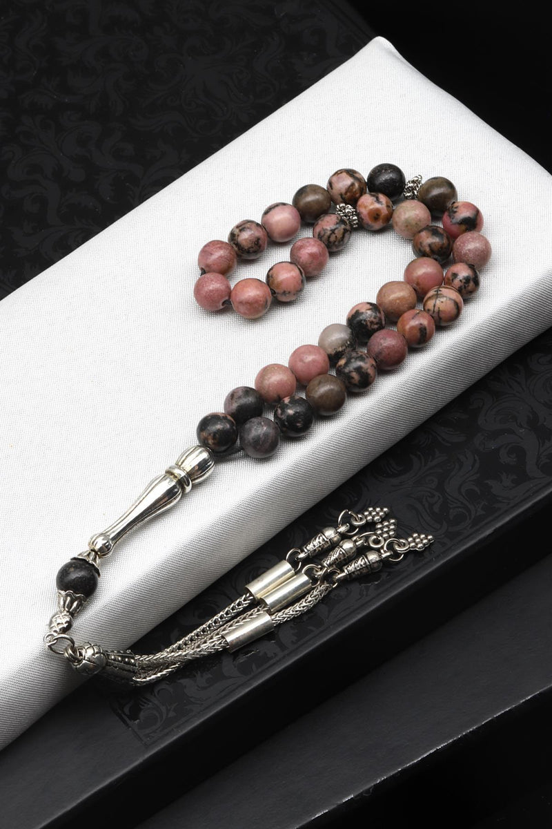 Laboratory Certified Rhodonite Natural Gemstone Prayer Beads 8 mm