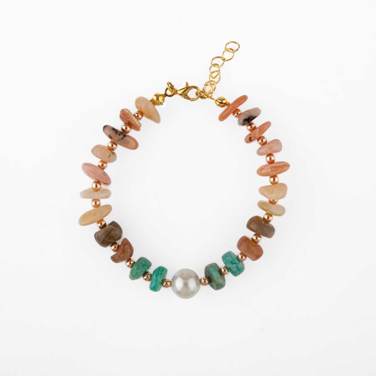 Laboratory Certified Rhodonite, Sunstone, Amazonite & Pearl Natural Stone Bracelet