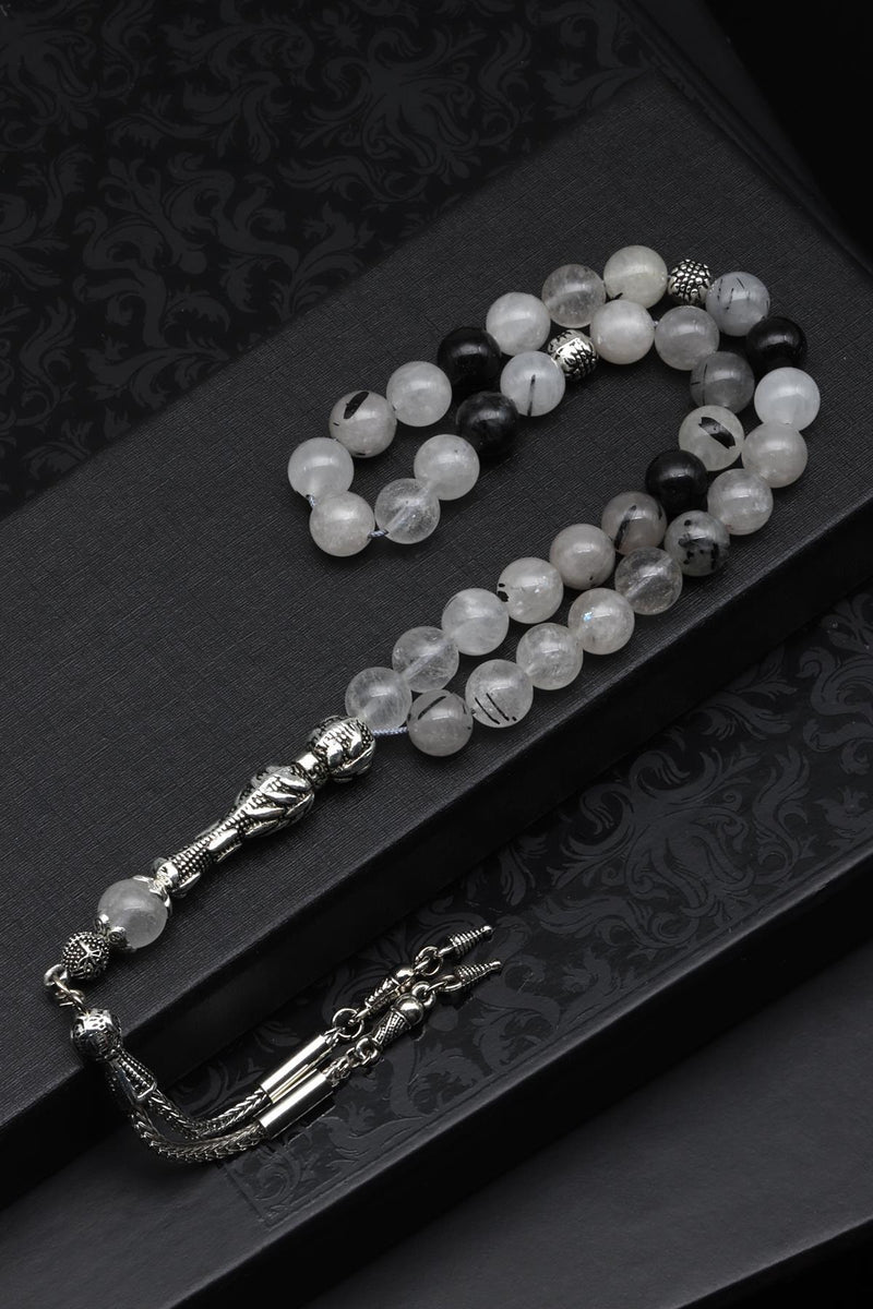 Laboratory Certified Rutilated Quartz Natural Gemstone Prayer Beads 8 mm