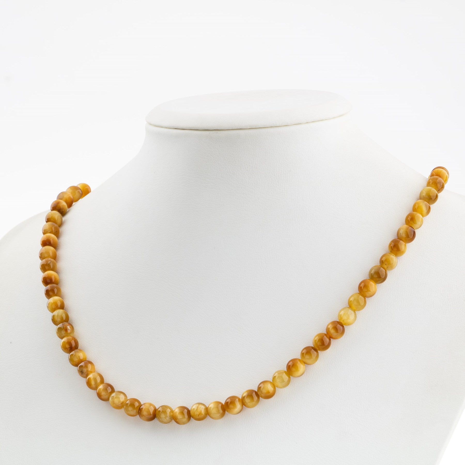 Laboratory Certified Yellow Tiger’s Eye 6 mm Natural Stone Necklace