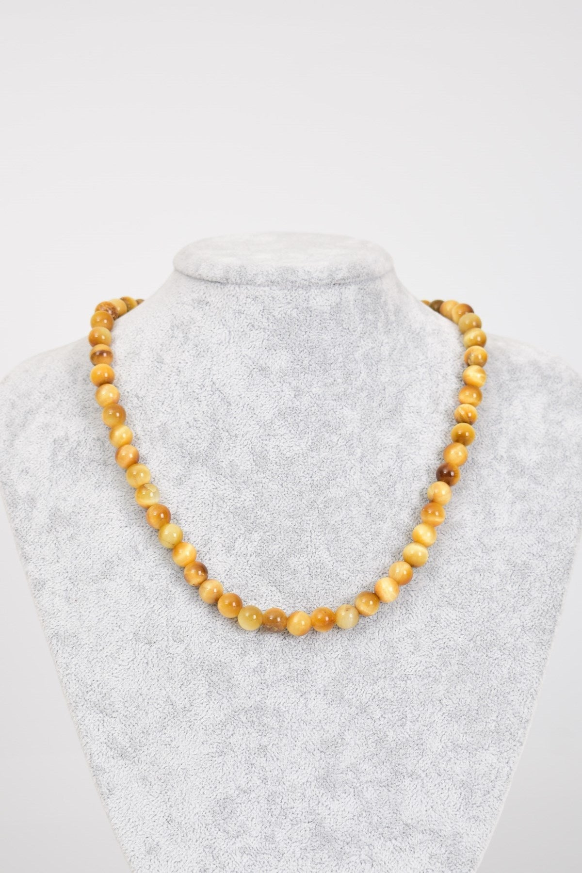 Laboratory Certified Yellow Tiger’s Eye 8 mm Natural Stone Necklace