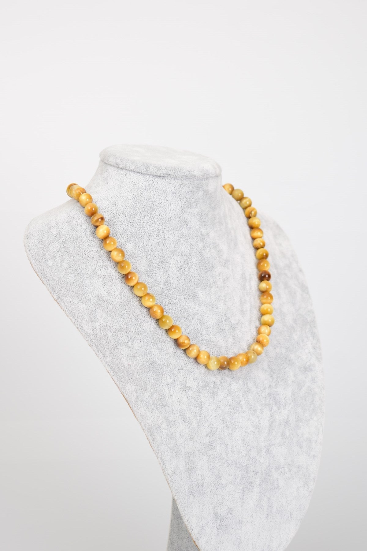 Laboratory Certified Yellow Tiger’s Eye 8 mm Natural Stone Necklace