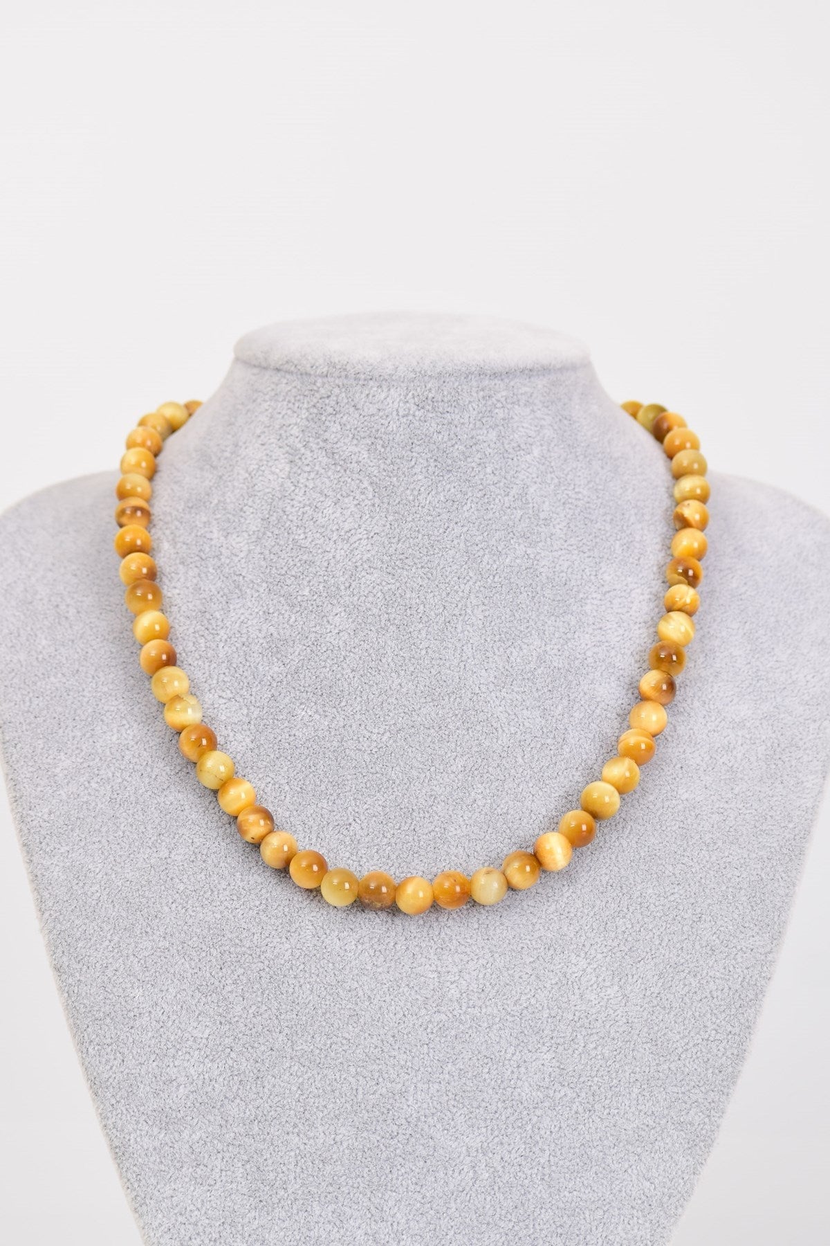 Laboratory Certified Yellow Tiger’s Eye 8 mm Natural Stone Necklace