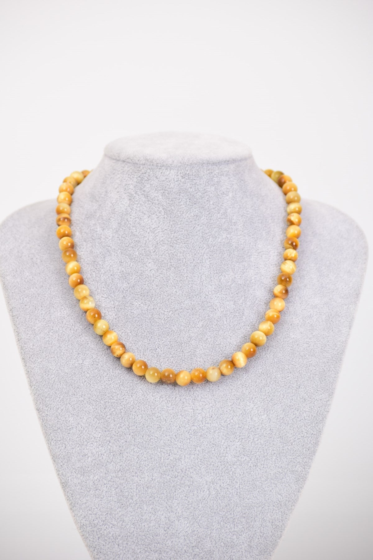 Laboratory Certified Yellow Tiger’s Eye 8 mm Natural Stone Necklace