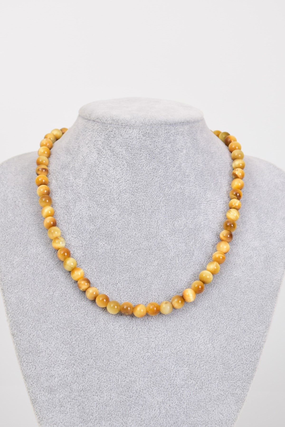 Laboratory Certified Yellow Tiger’s Eye 8 mm Natural Stone Necklace
