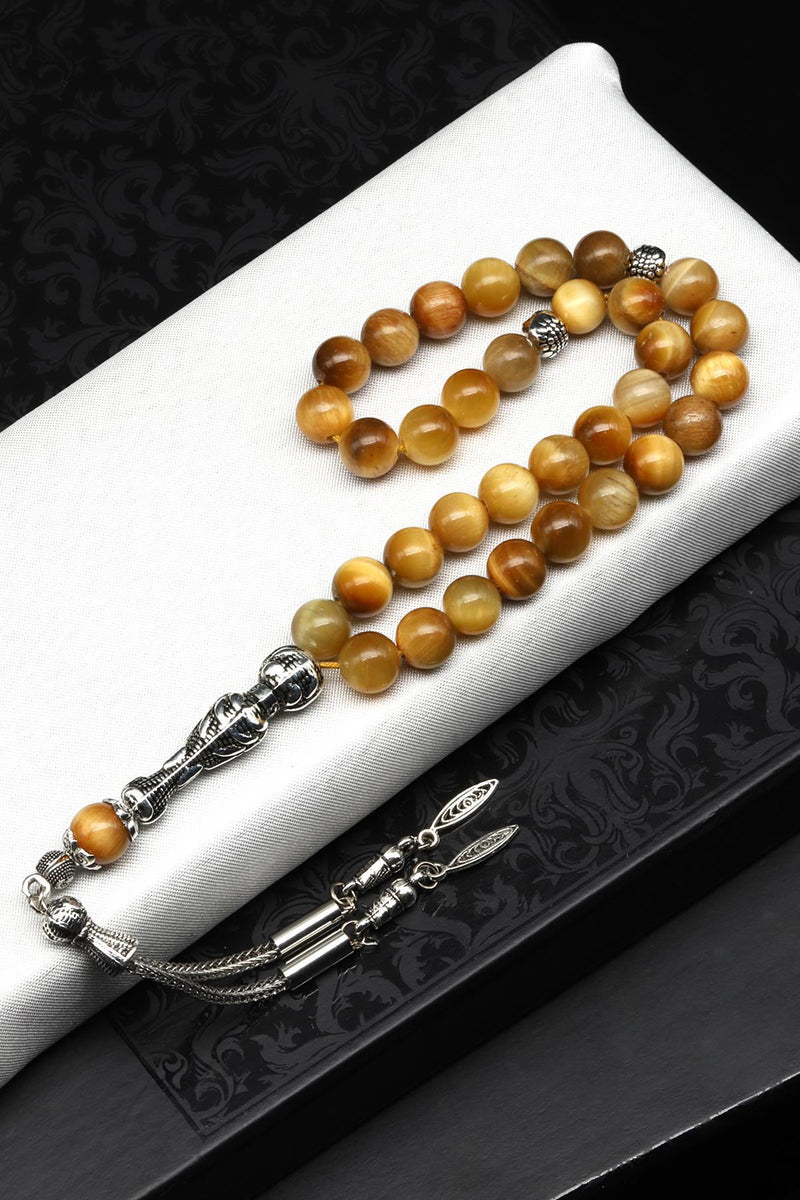 Laboratory Certified Yellow Tiger's Eye Natural Gemstone Prayer Beads 8 mm