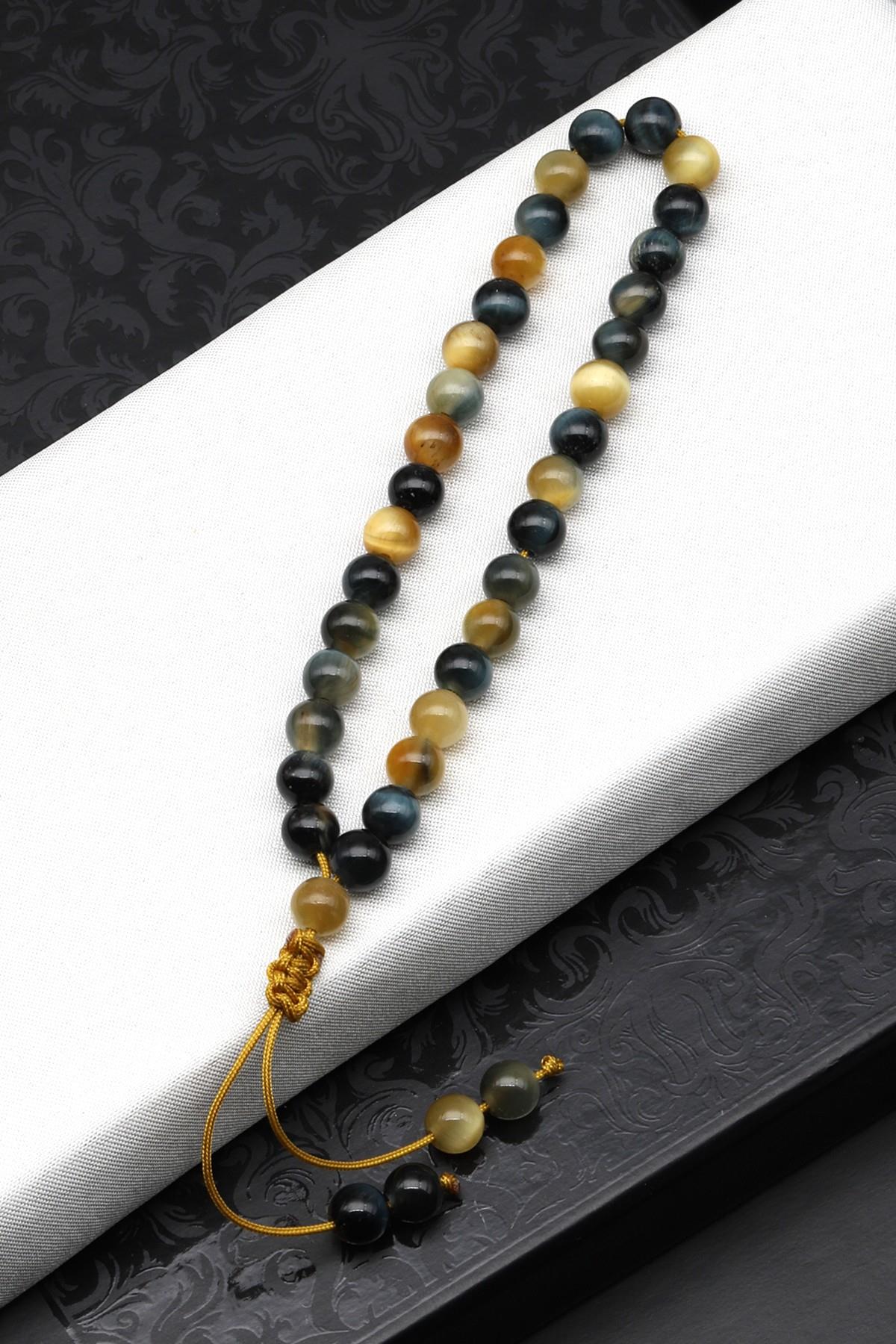 Laboratory Certified Yellow & Black Tiger’s Eye Natural Stone Bracelet & Prayer Beads 6 mm