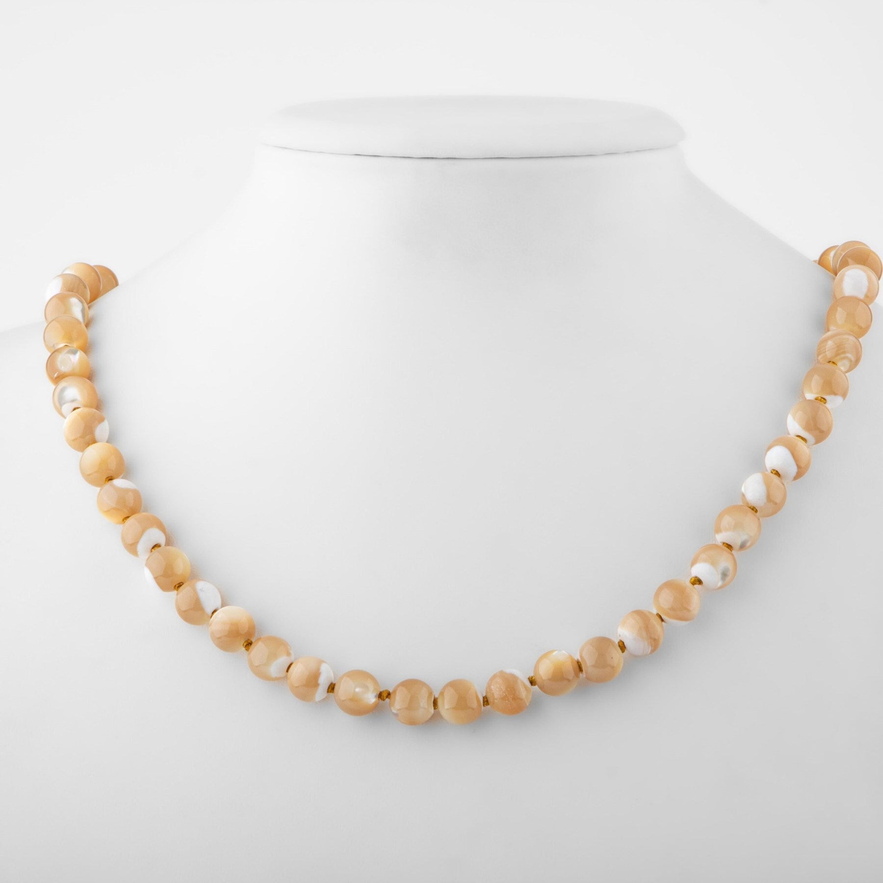 Laboratory Certified Mother of Pearl 8 mm Knotted Natural Stone Necklace