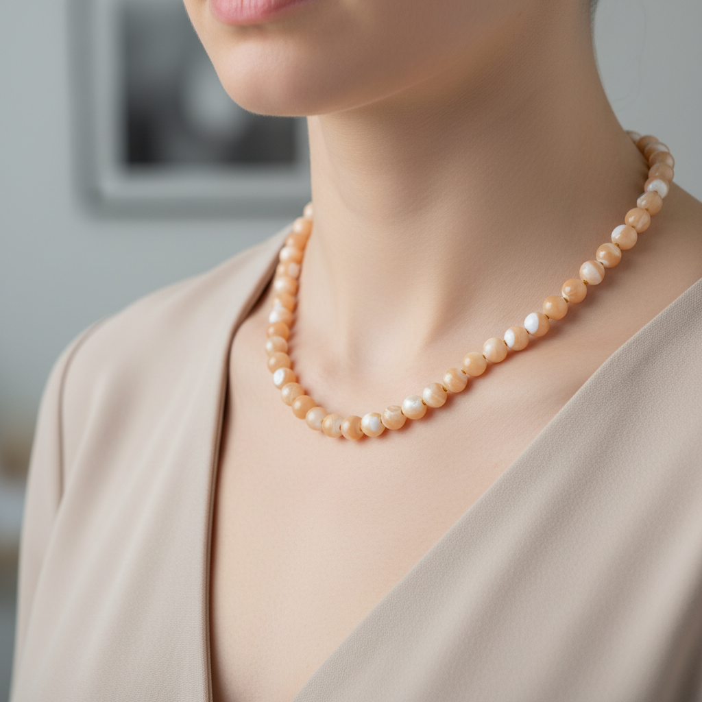 Laboratory Certified Mother of Pearl 8 mm Knotted Natural Stone Necklace