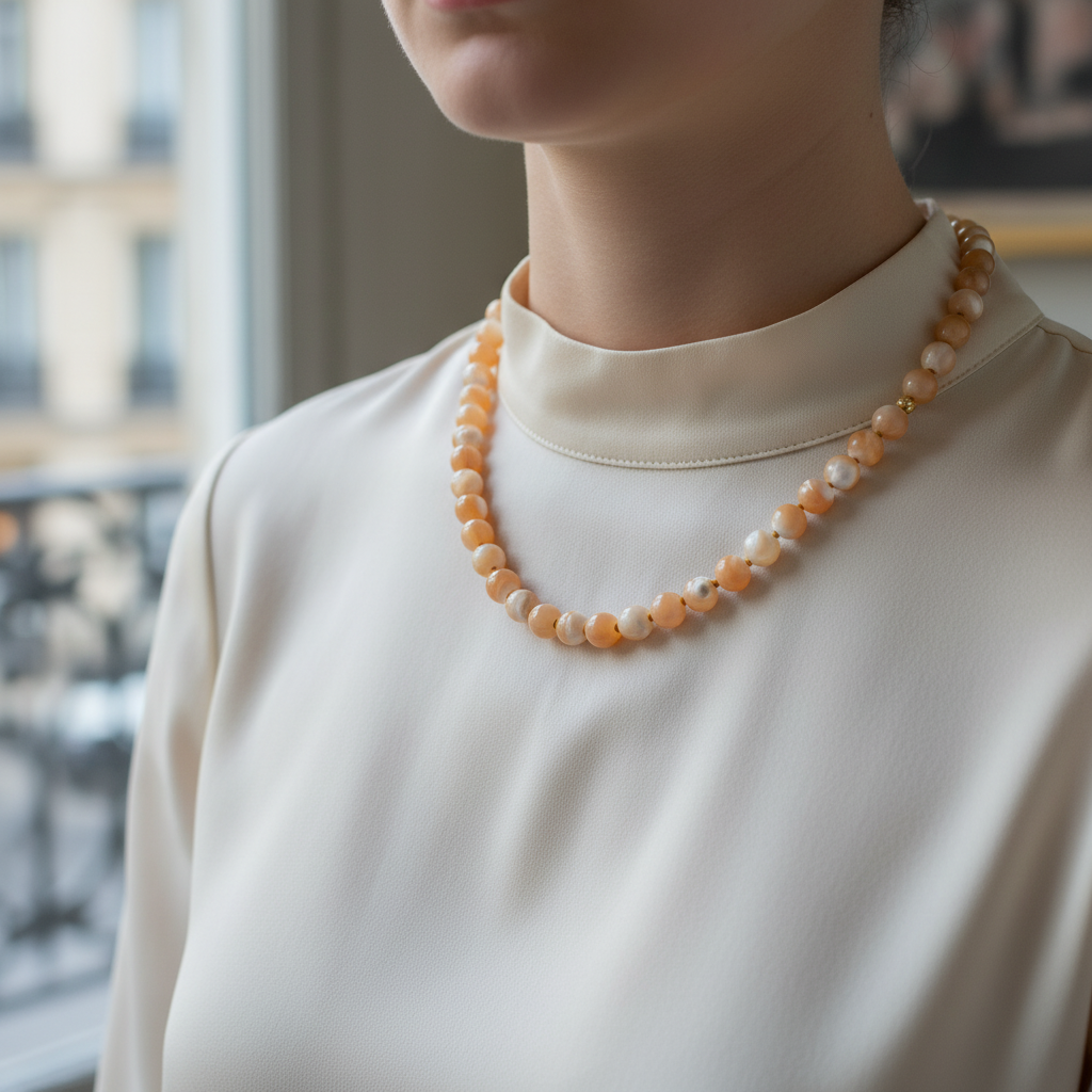 Laboratory Certified Mother of Pearl 8 mm Knotted Natural Stone Necklace