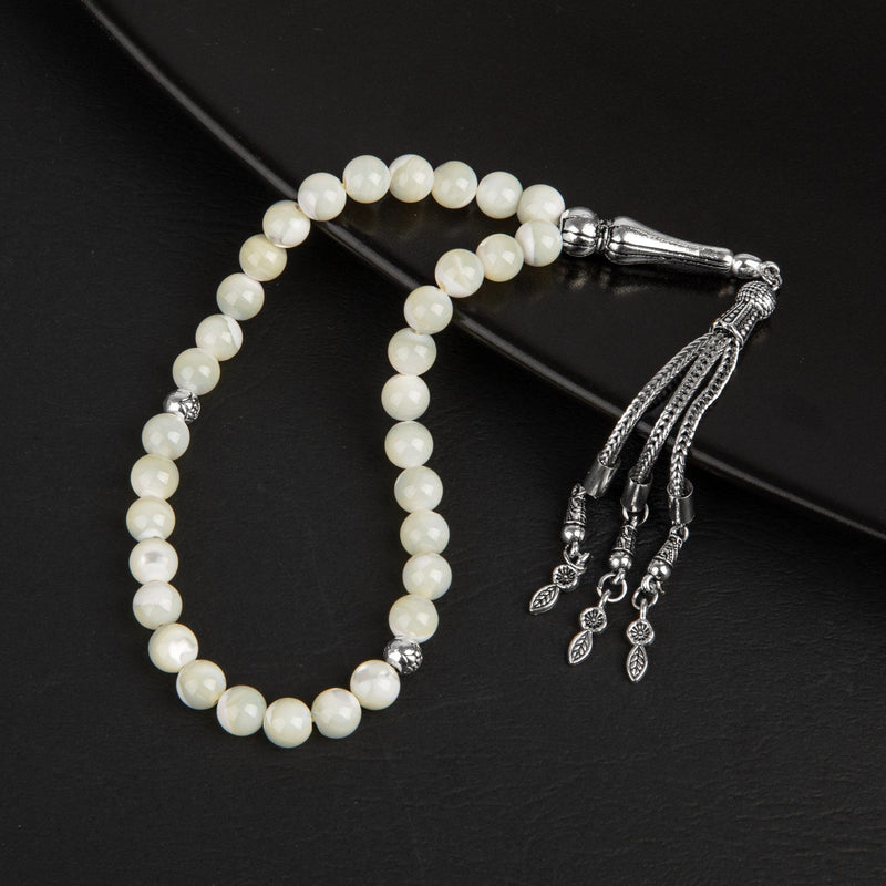 Laboratory Certified Mother of Pearl Natural Gemstone Prayer Beads 33-Bead – 8mm