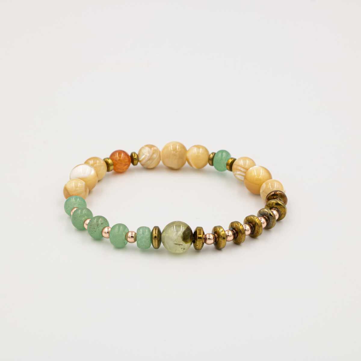Laboratory Certified Mother of Pearl, Green Aventurine, Carnelian Agate & Prehnite Natural Stone Bracelet