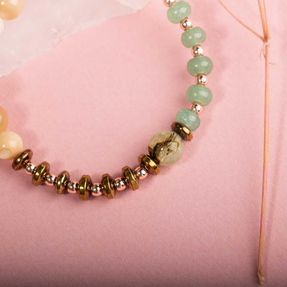 Laboratory Certified Mother of Pearl, Green Aventurine, Carnelian Agate & Prehnite Natural Stone Bracelet