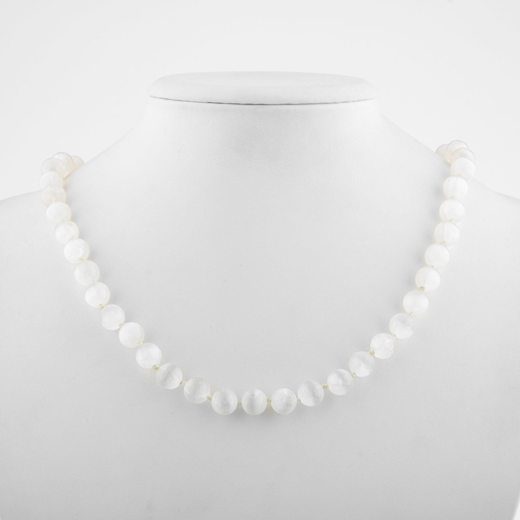 Laboratory Certified Selenite 8 mm Knotted Natural Stone Necklace
