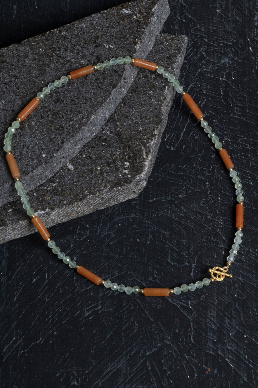 Laboratory Certified Aquamarine & Orange Aventurine Natural Stone Necklace with 925 Sterling Silver Clasp