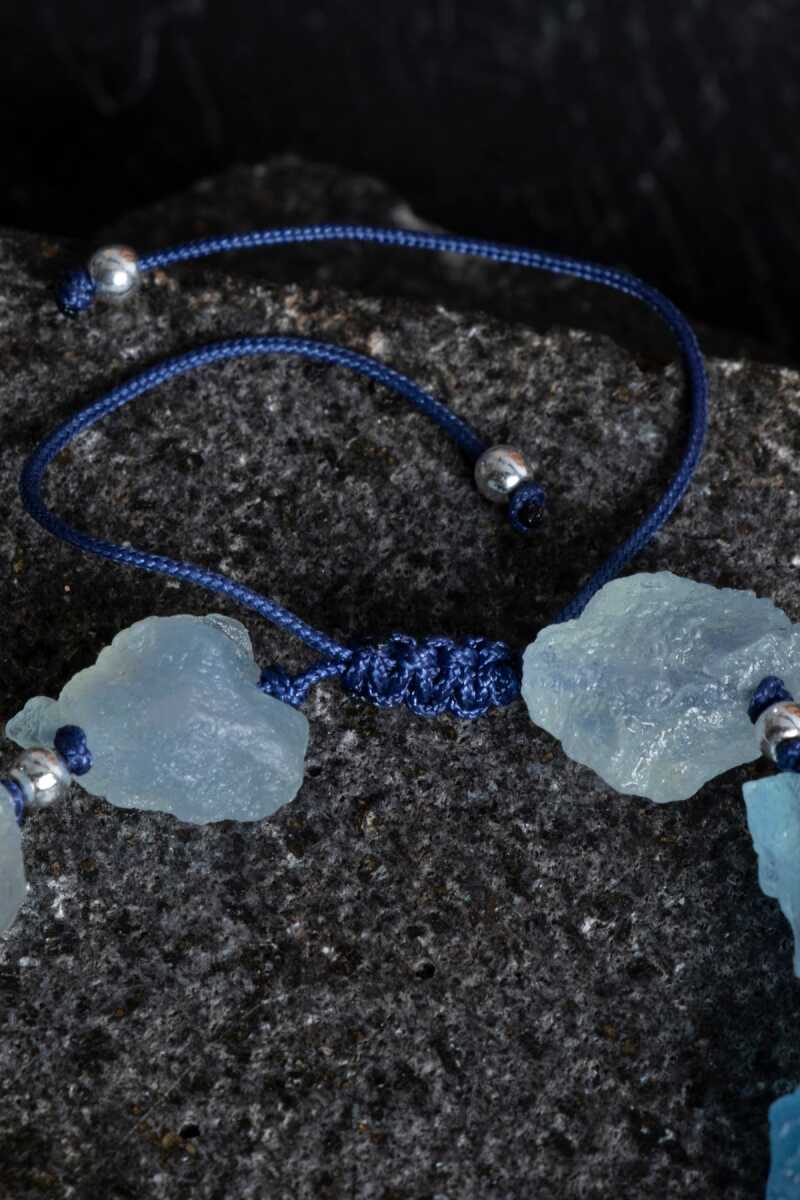 Laboratory Certified Aquamarine Natural Stone Macramé Bracelet