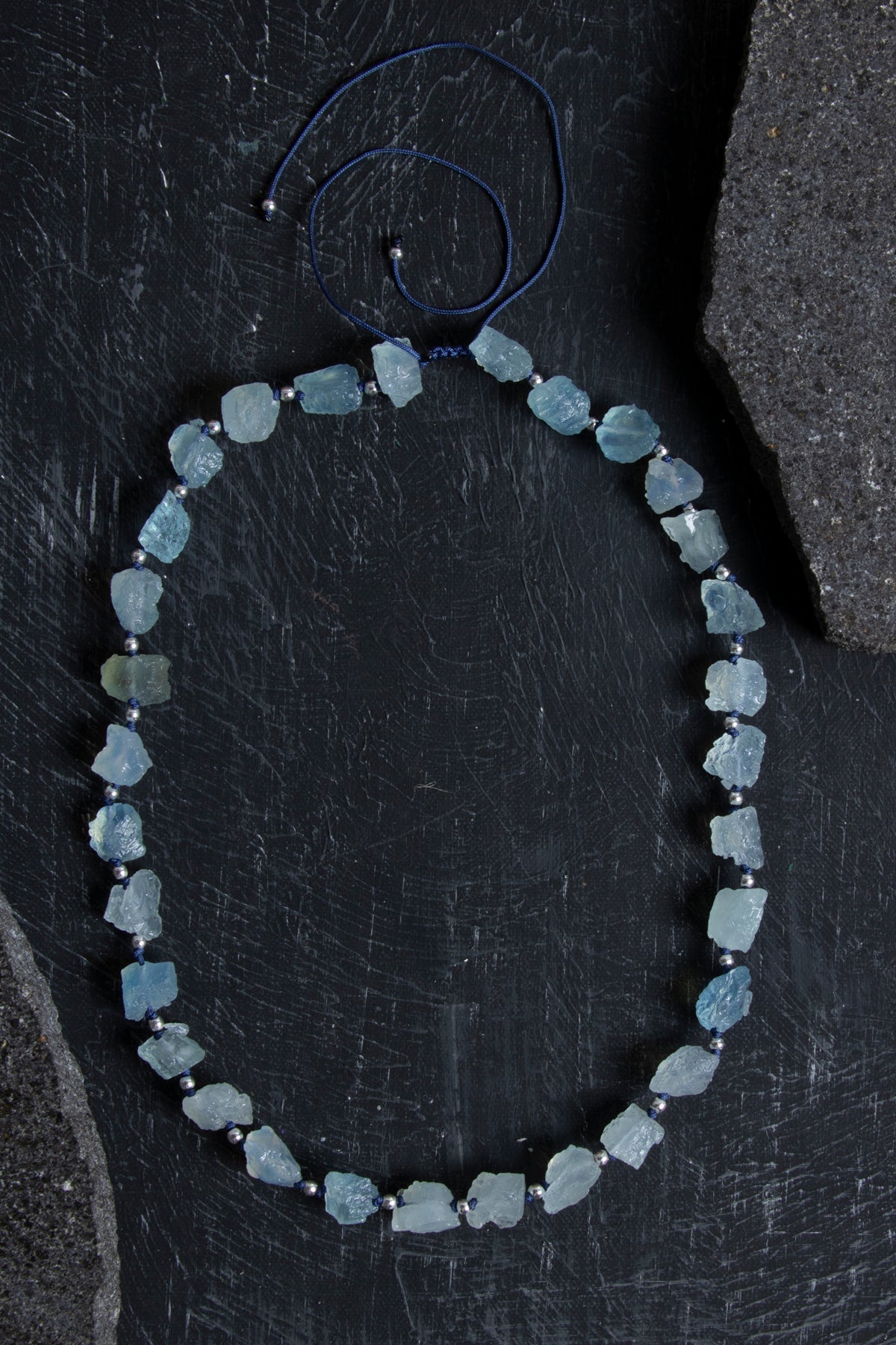 Sertifikalı Akuamarin Naturel Doğal Taş Makrome Kolye