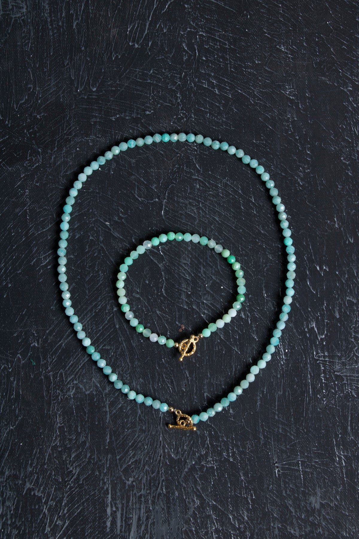 Sertifikalı Amazonit Fasetli Altın Kaplama Doğal Taş Set