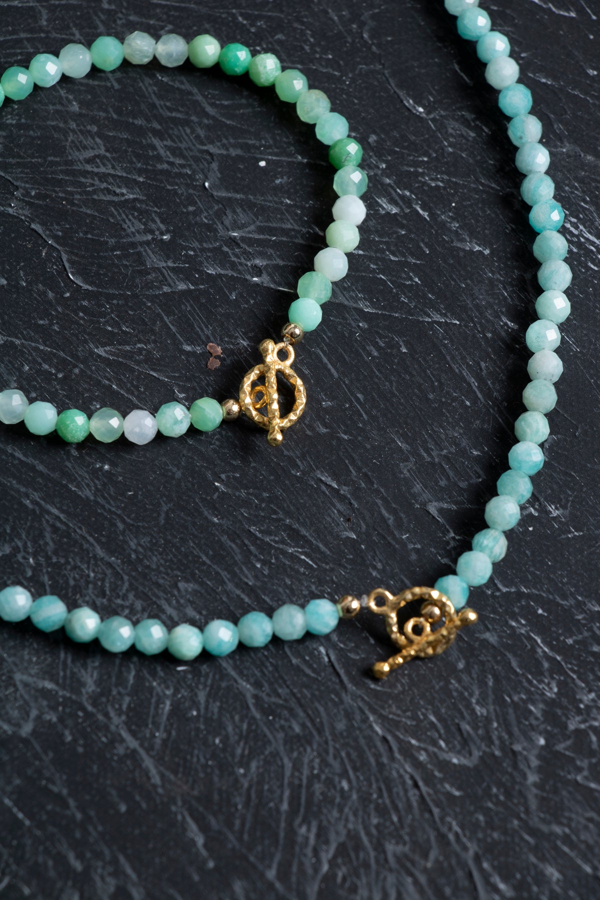 Sertifikalı Amazonit Fasetli Altın Kaplama Doğal Taş Set