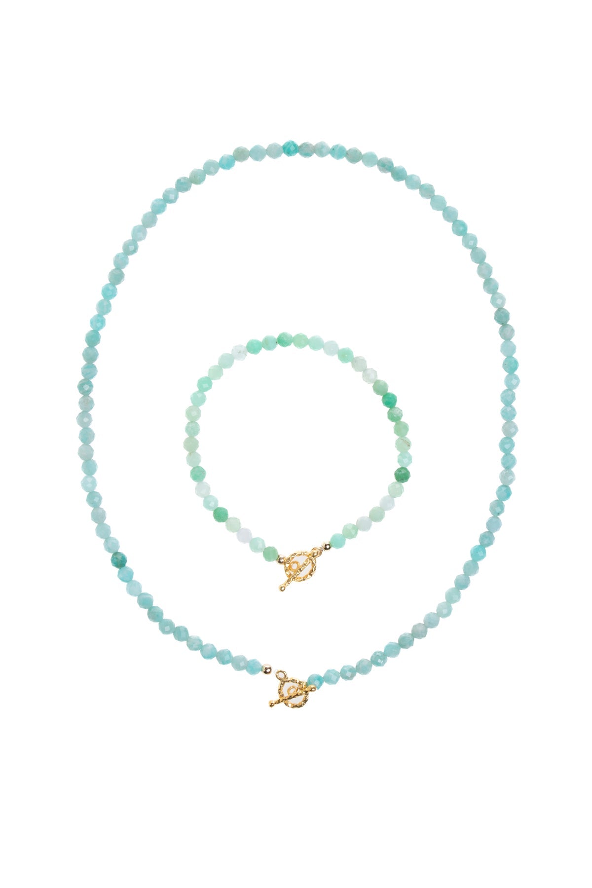 Sertifikalı Amazonit Fasetli Altın Kaplama Doğal Taş Set