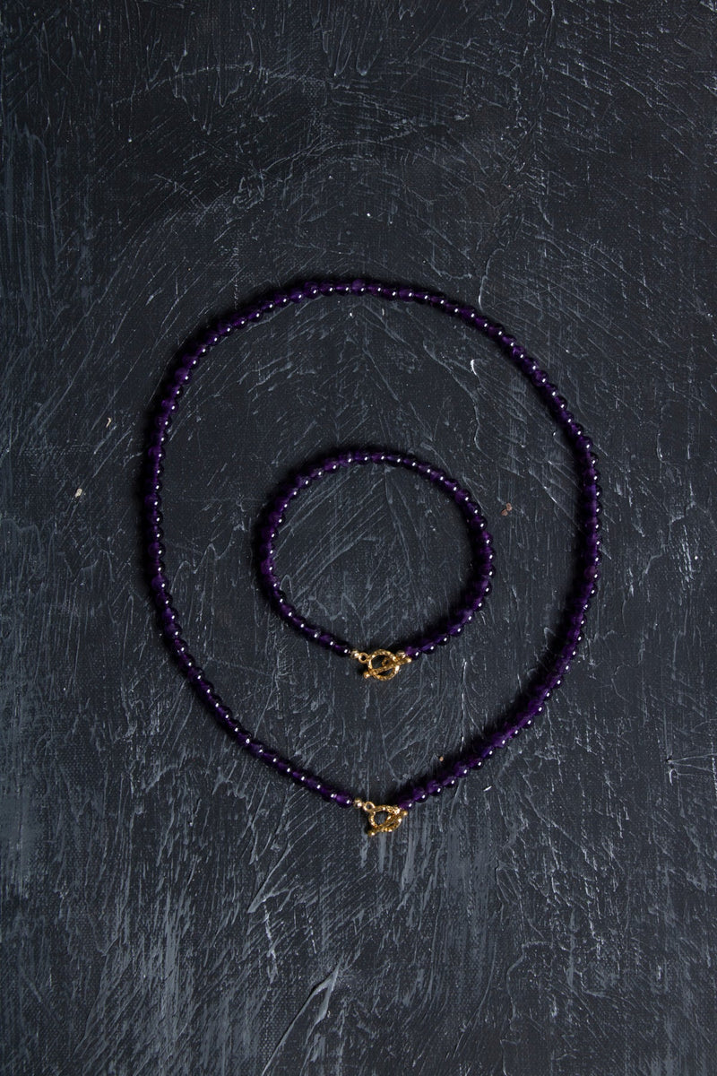 Laboratory Certified Amethyst Natural Stone Set with Gold-Plated & 925 Sterling Silver Accents (Necklace & Bracelet)