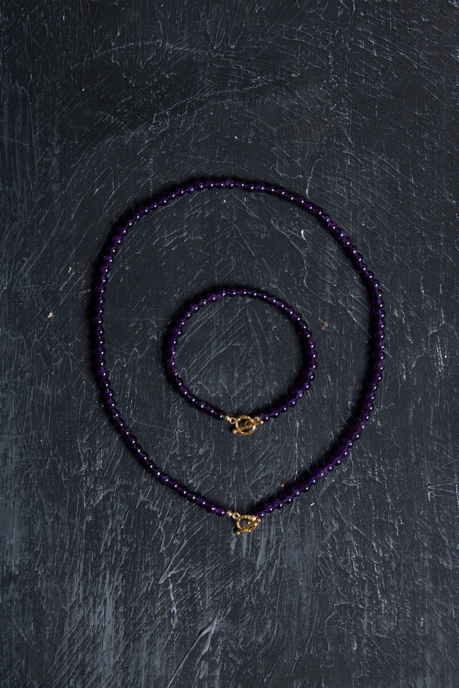 Laboratory Certified Amethyst Natural Stone Set with Gold-Plated & 925 Sterling Silver Accents (Necklace & Bracelet)
