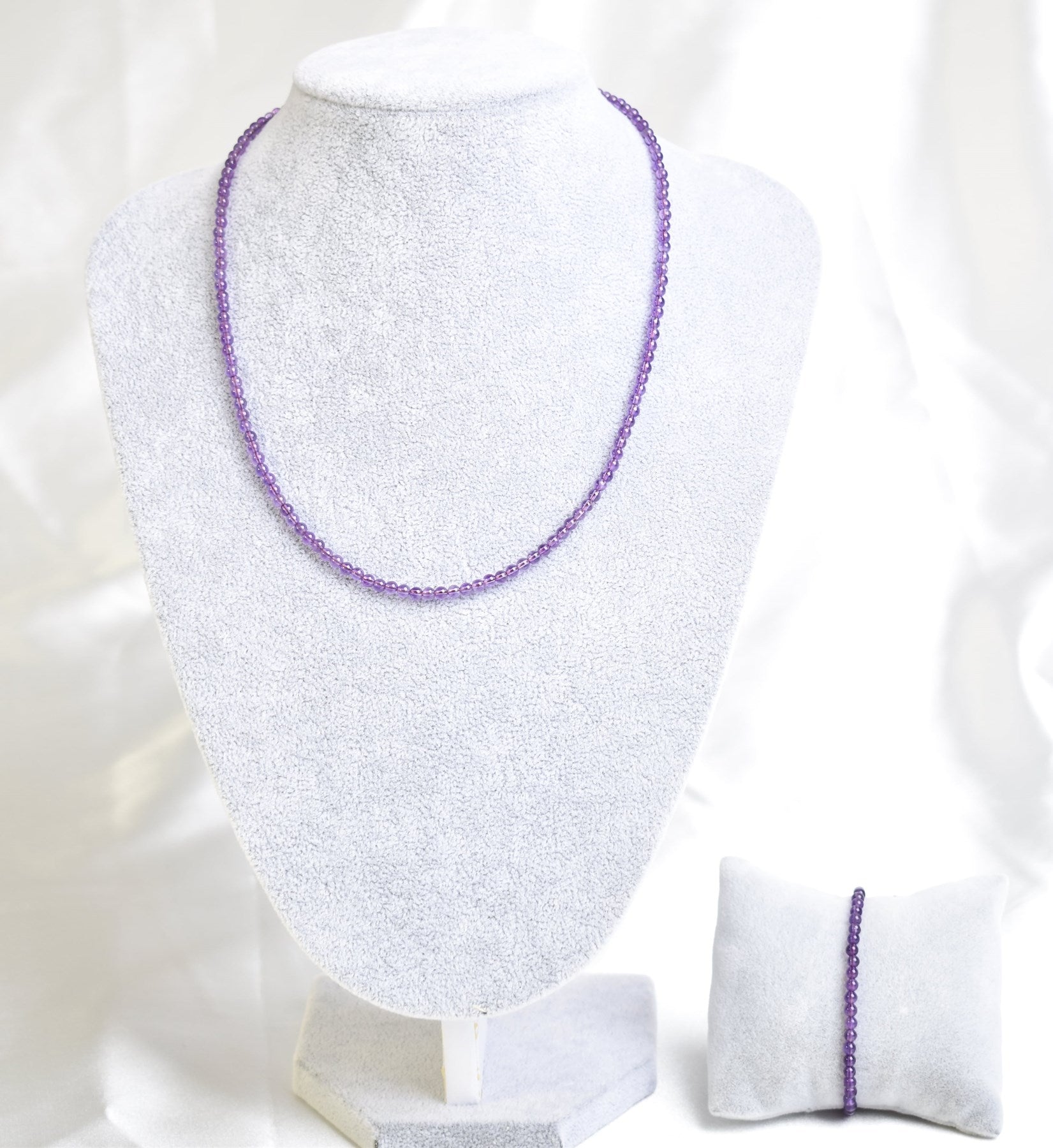 Laboratory Certified Amethyst Natural Stone Necklace & Bracelet Set 4 mm