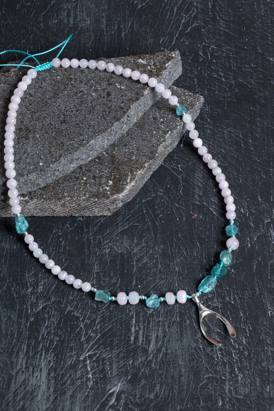 Laboratory Certified Apatite & Moonstone Natural Stone Necklace with 925 Sterling Silver Clasp