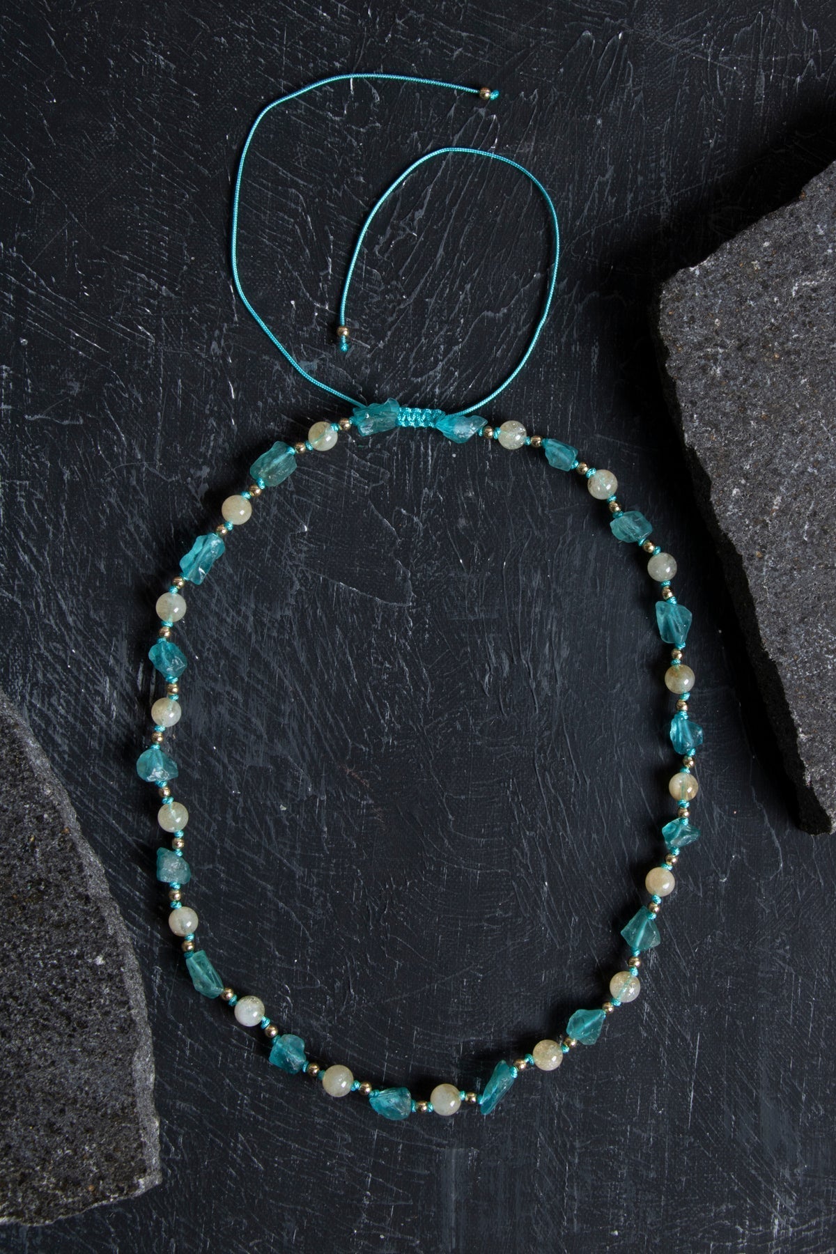 Sertifikalı Apatit, Sitrin Naturel Doğal Taş Makrome Kolye