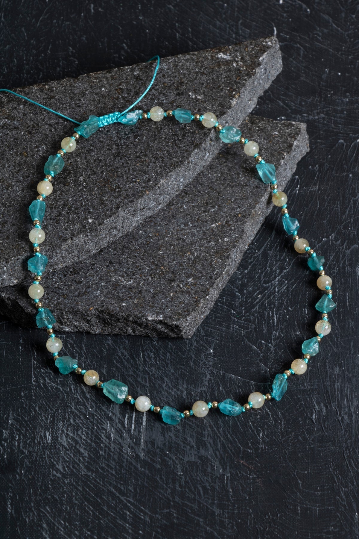 Sertifikalı Apatit, Sitrin Naturel Doğal Taş Makrome Kolye