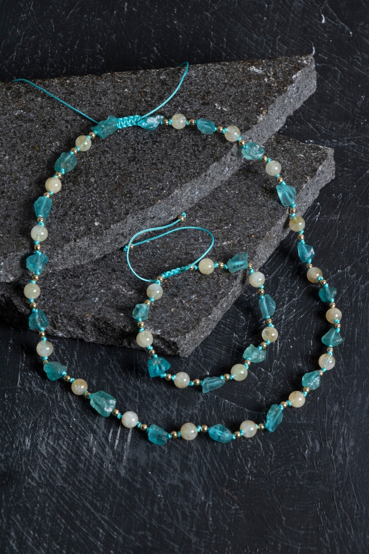 Sertifikalı Apatit, Sitrin Naturel Doğal Taş Makrome Set