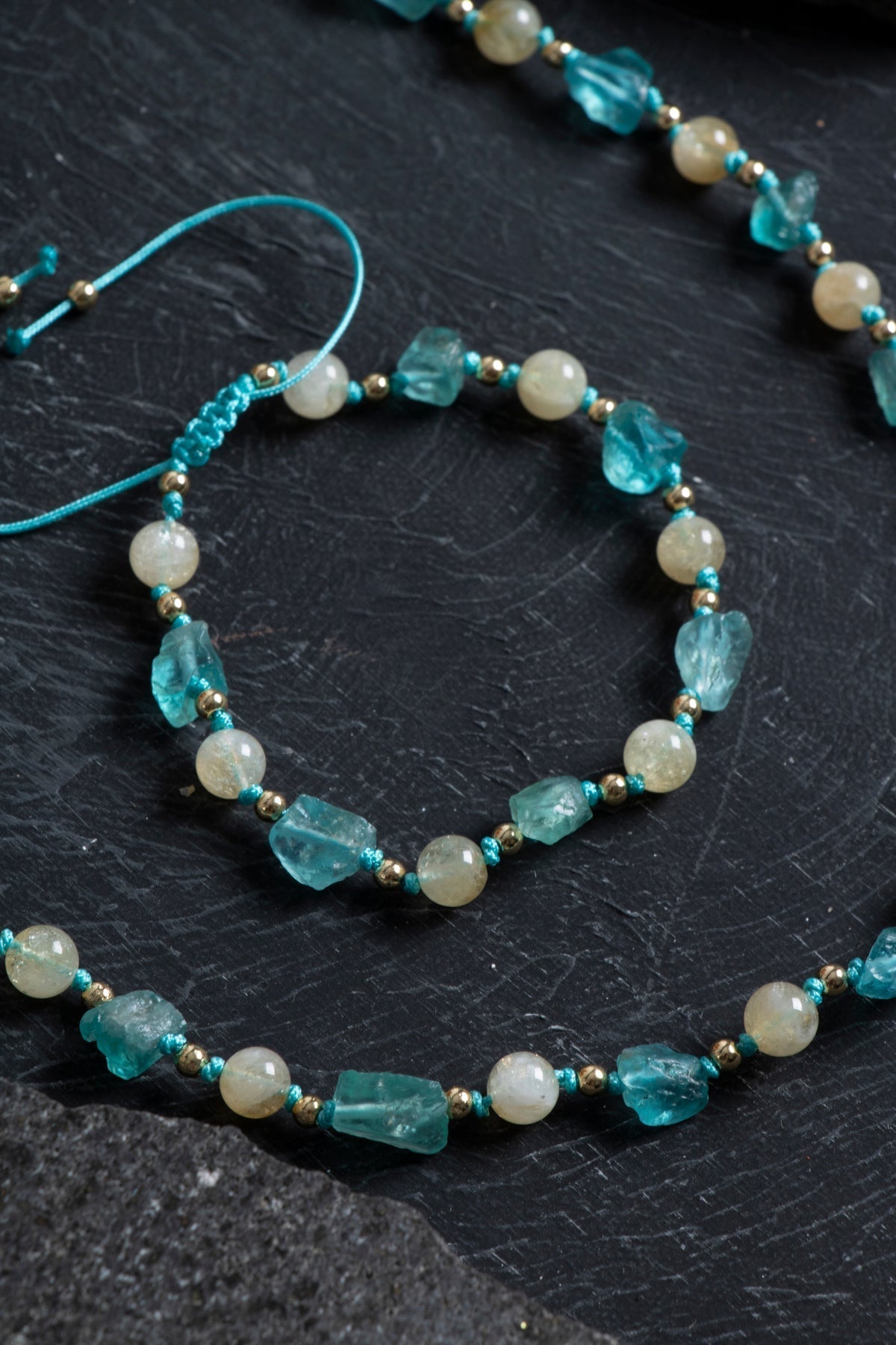 Sertifikalı Apatit, Sitrin Naturel Doğal Taş Makrome Set